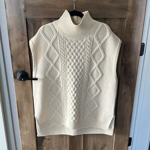 Cream Cable Knit Sleeveless Turtleneck Sweater